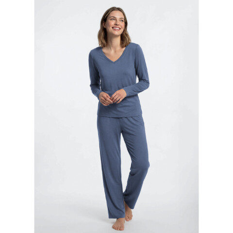 PIJAMA ML FEM AZUL MEDIO