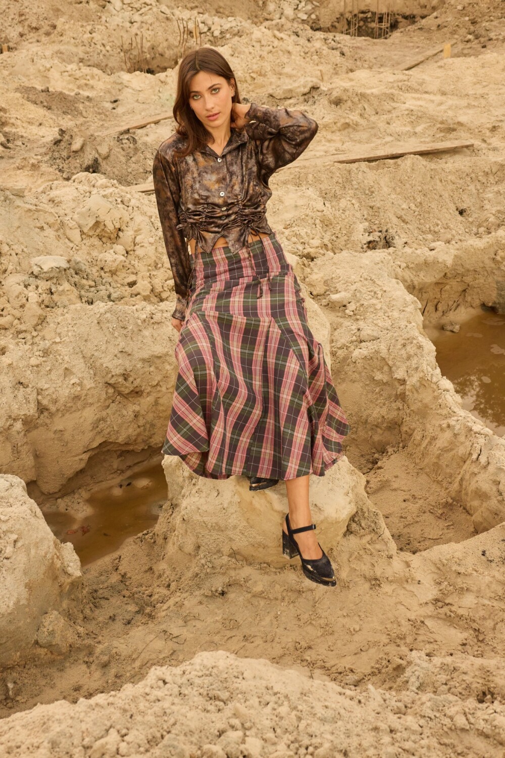 Long Scottish Skirt Verde / Rosa