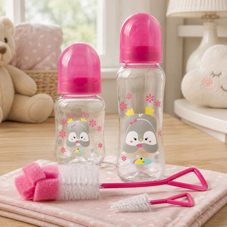 Set Evenflo X2 Mamaderas 120/240ml + X2 Cepillos Limpieza Rosa