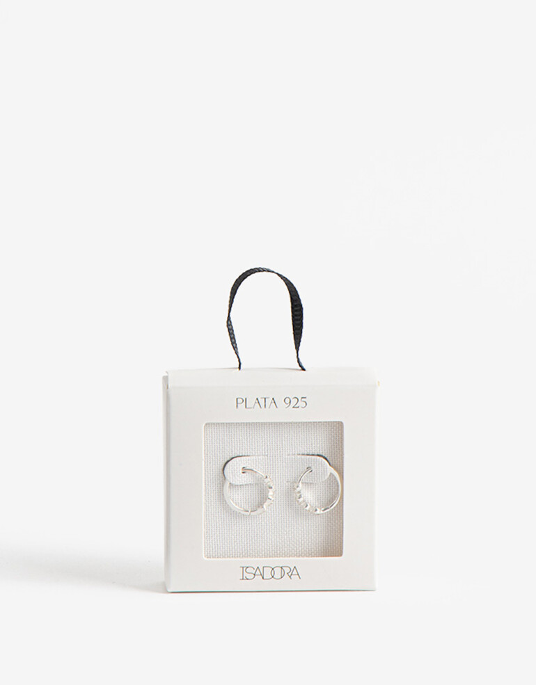 Aros Argollas Strass Argollas Plata 925 Con Cubic - Plateado