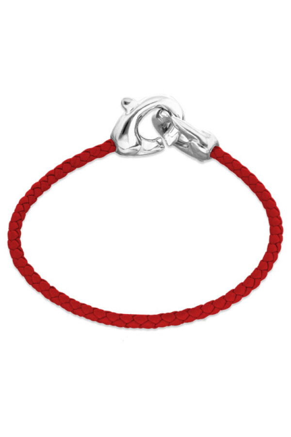PULSERA DE CUERO ROJO CON MOSQUETÓN ENTRELAZADO BAÑADO EN PLATA Pulsera