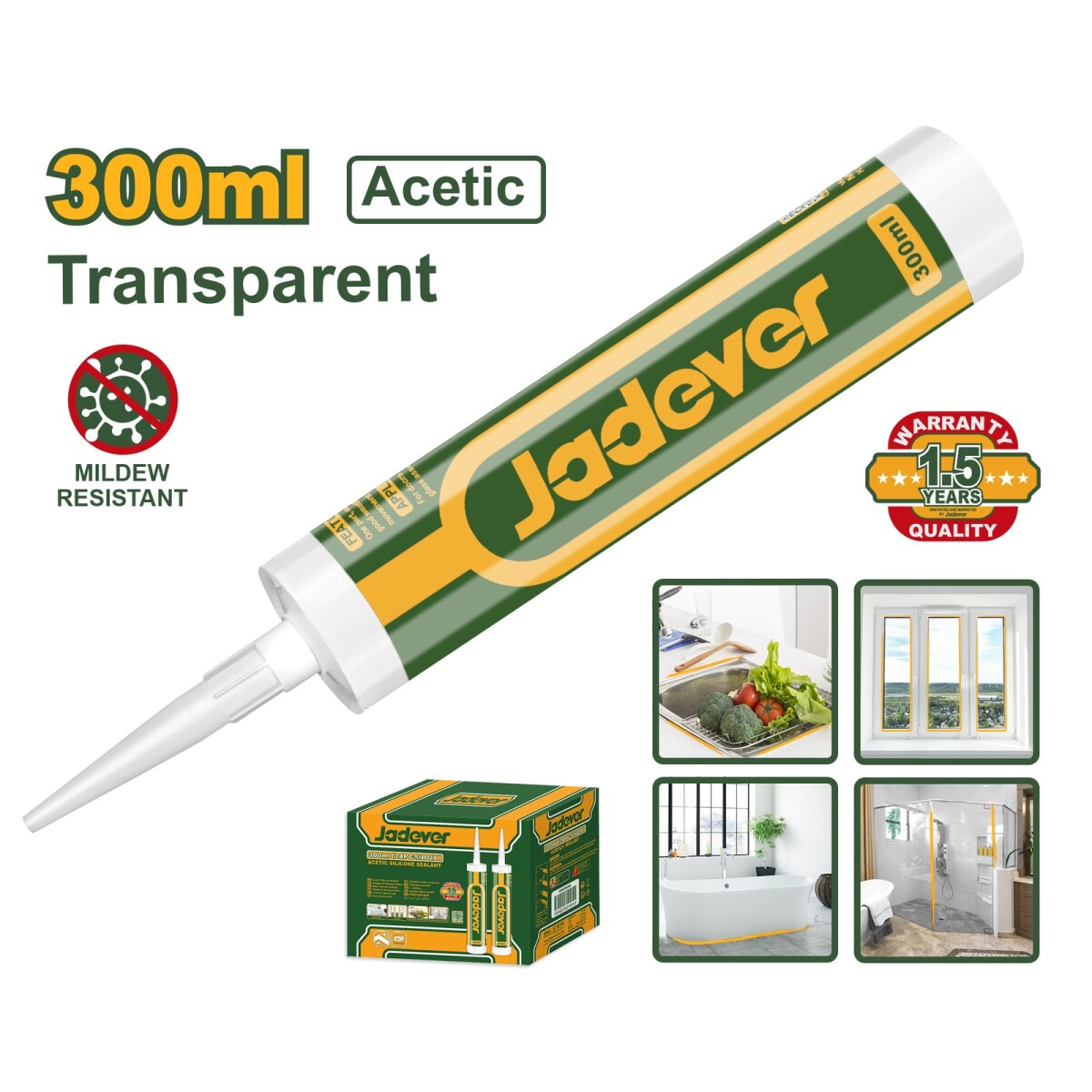 Sellador silicona acetica 300ml transparente anti hongos jadever JDGQ2T42 