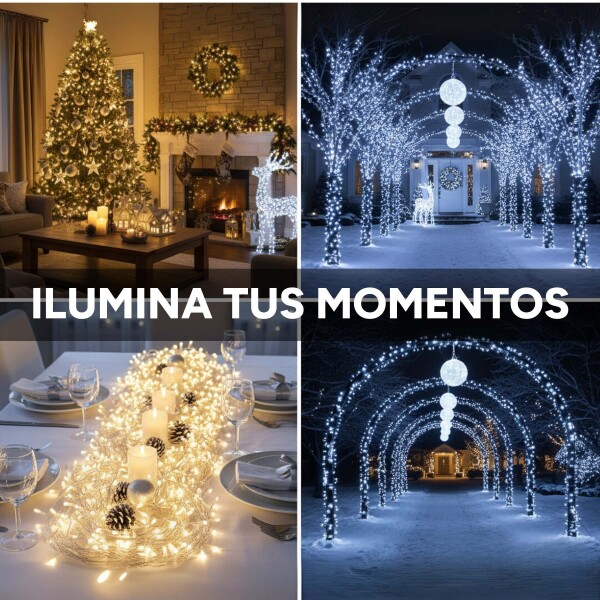 100 Luces Navidad Led 9 Metros Cable Cristal Guia Con Modos Variante Fria