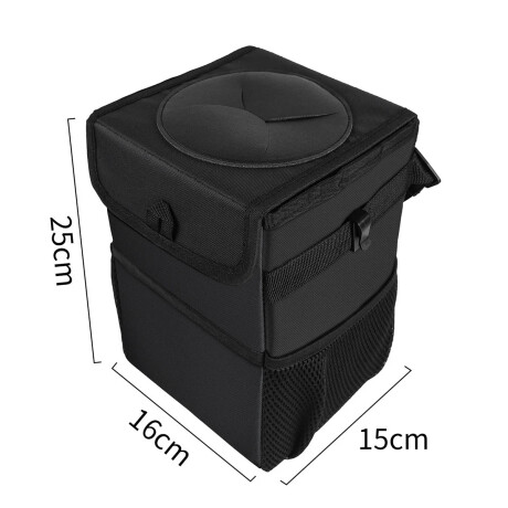 Papelera Cesto Basurero Auto Con Tapa Y Bolsillos Negro