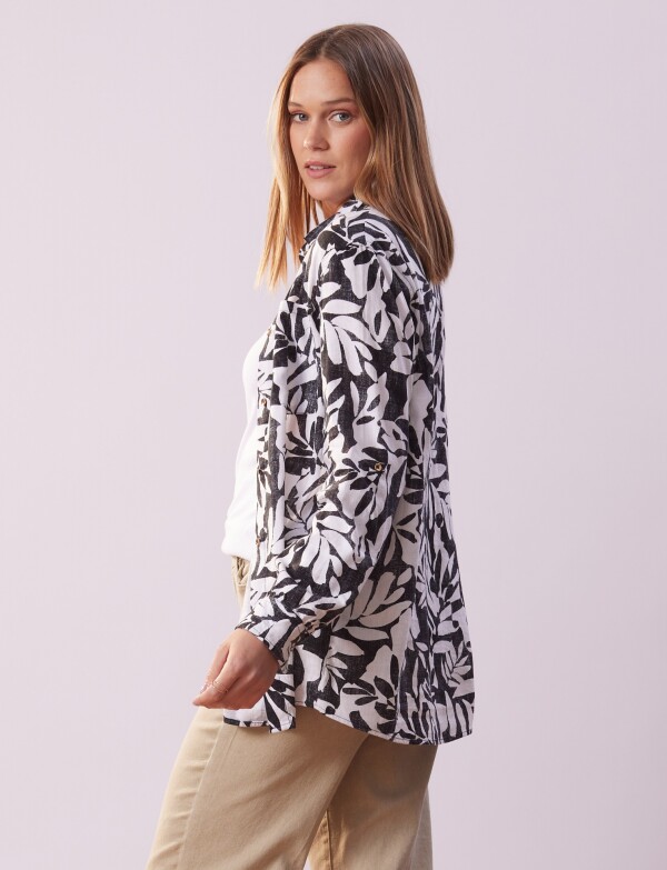 Camisa Lino Printed NEGRO/BLANCO