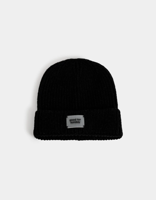 Gorro Clasico Gorro Tejido Con Tag - Negro