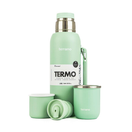 Kit Termo 1 Lt Con Base De Silicona + Mate Sicilia Verde Agua