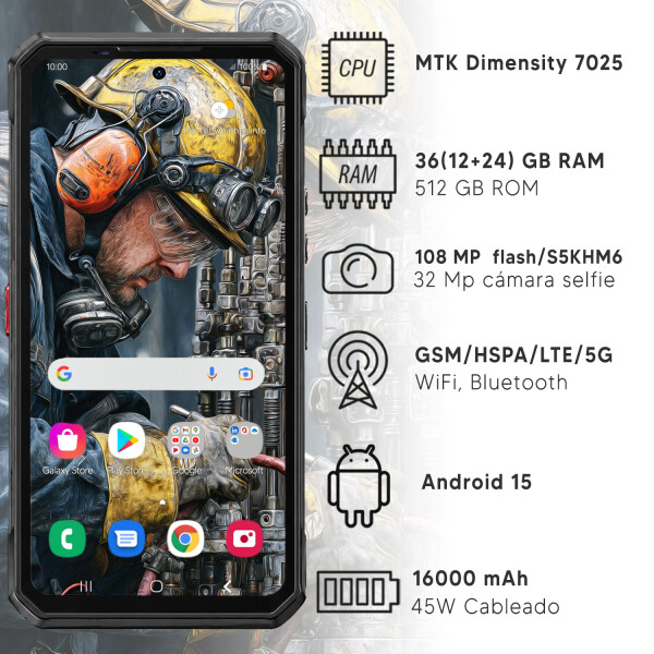 Celular De Trabajo Oukitel Resistente Wp300 5g 36(12+24)gb 512gb 16000mah CEL OUKITEL WP300 5G 12/512GB NEGRO