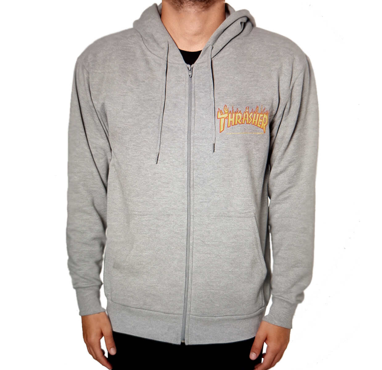 Canguro Thrasher con cierre Flame Logo - Gris 