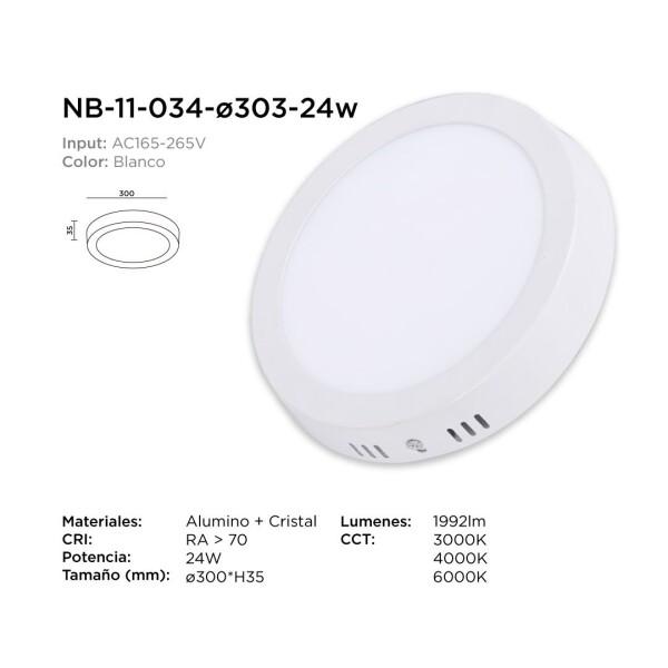 Plafon Foco Sobrepuesto 24W Redondo Luz Fría Led Panel Variante Color Blanco