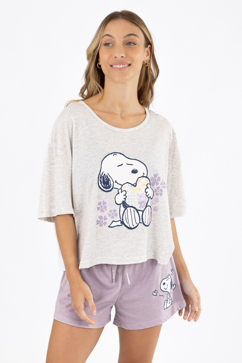 Pijama hearts & flowers snoopy Gris melange