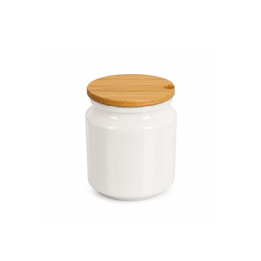 Azucarero porcelana blanca con tapa madera Azucarero porcelana blanca con tapa madera