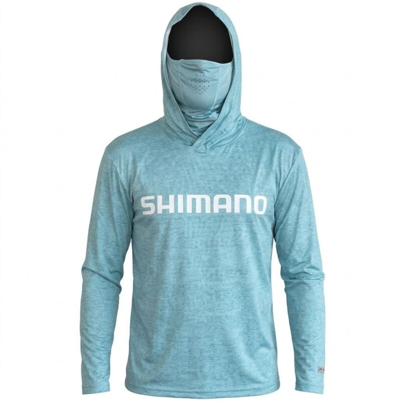 Remera Buzo Shimano Con Filtro Uv Manga Larga Capucha y Cuello Verde
