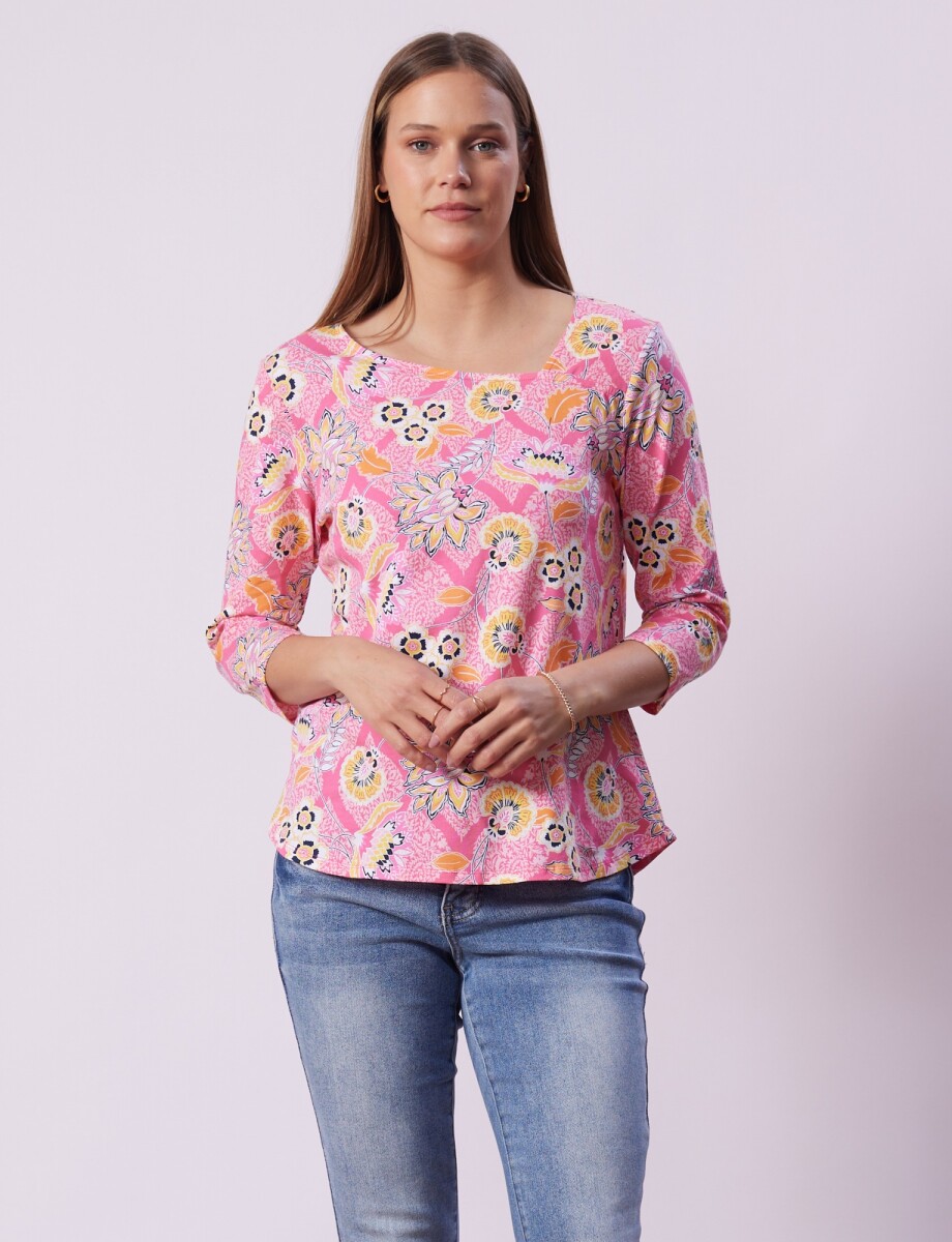 Remera Algodon Flores - Multi/rosa 