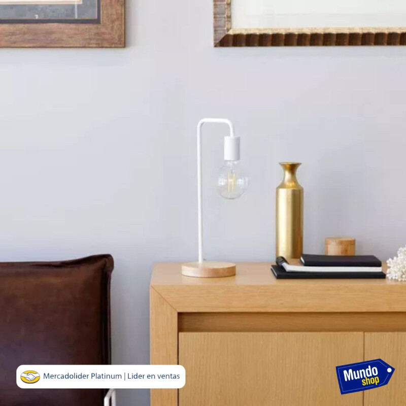 Lampara De Escritorio Metal Y Madera Retro Blanco
