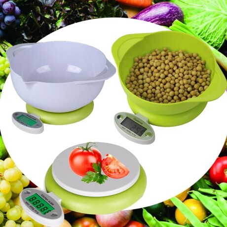 Balanza Cocina Digital Presición Pantalla 1Gr a 5Kg 2 Bowls Verde/blanco