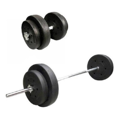 Kit 2 Mancuernas + Barra Recta Maciza 1.8m + 30 Kilos Pesas 2x10Kg 2x5Kg