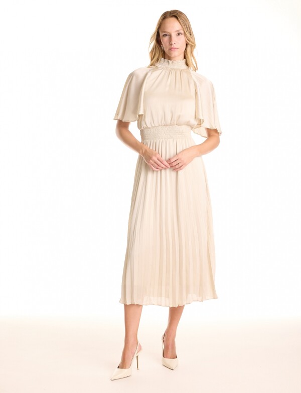 Vestido Saten Plisado BEIGE CLARO