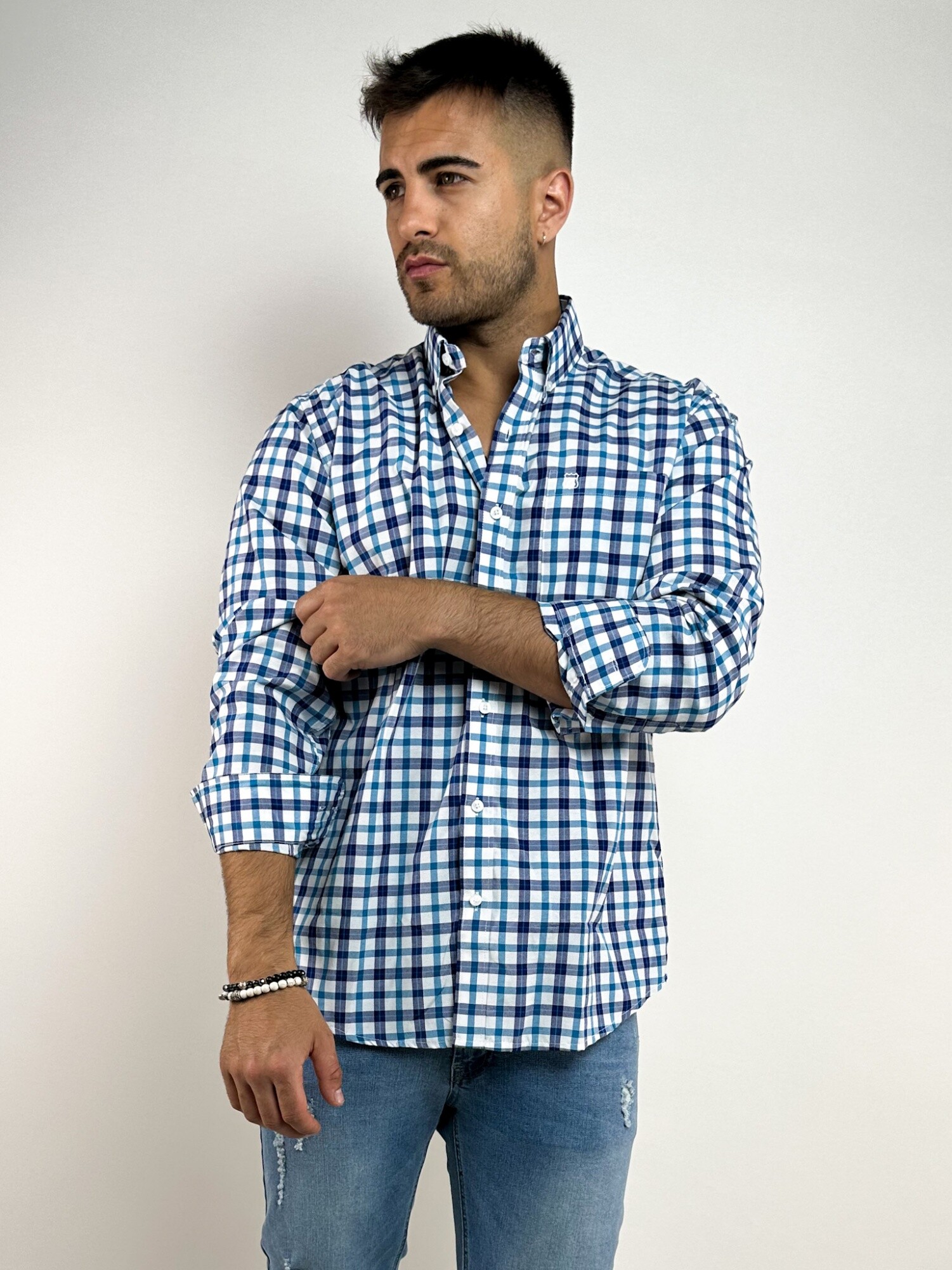 Camisa cuadros azul sales