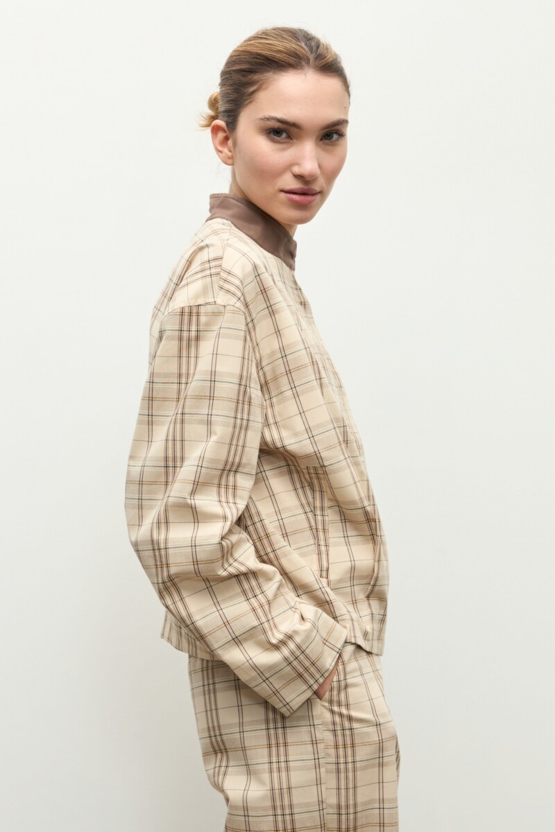 Chaqueta bomber escocesa beige