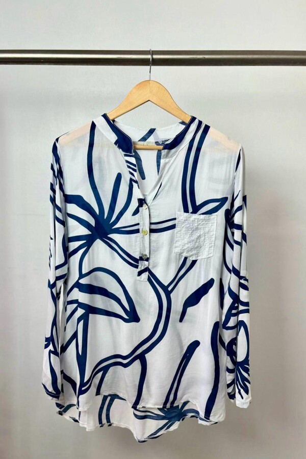 CAMISA KETZIA LINEAS AZULES BLANCA