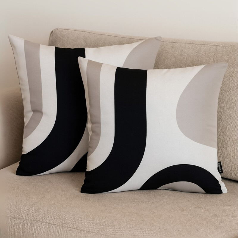 Set x2 funda de almohadones lisa 43 x 43 cm RAYAS NEGRO Y GRIS