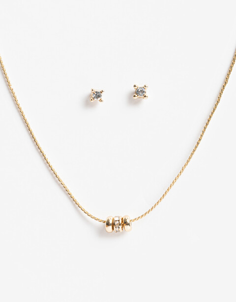Bijouterie Set Strass Set De Collar Y Aros Con Strass - Dorado