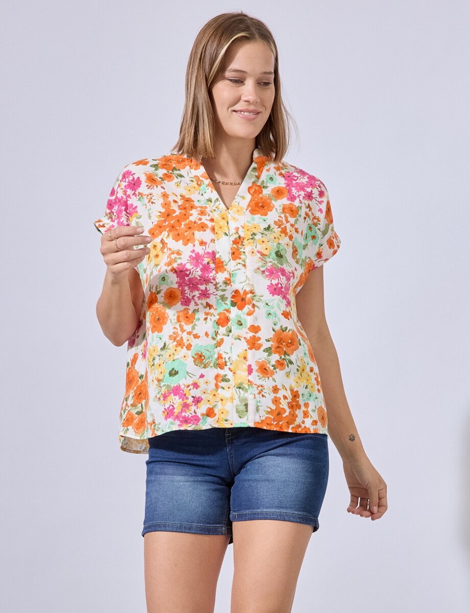 Blusa Flowers - Multi/anaranjado 