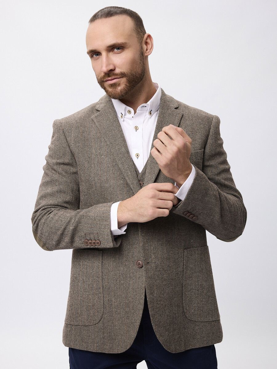 Blazer tweed con coderas - marron 