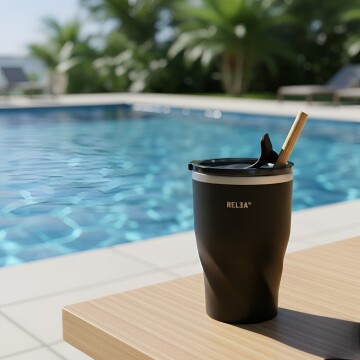 Vaso Termico Acero Inoxidable Aislante C/ Pajita 360ml Color Negro