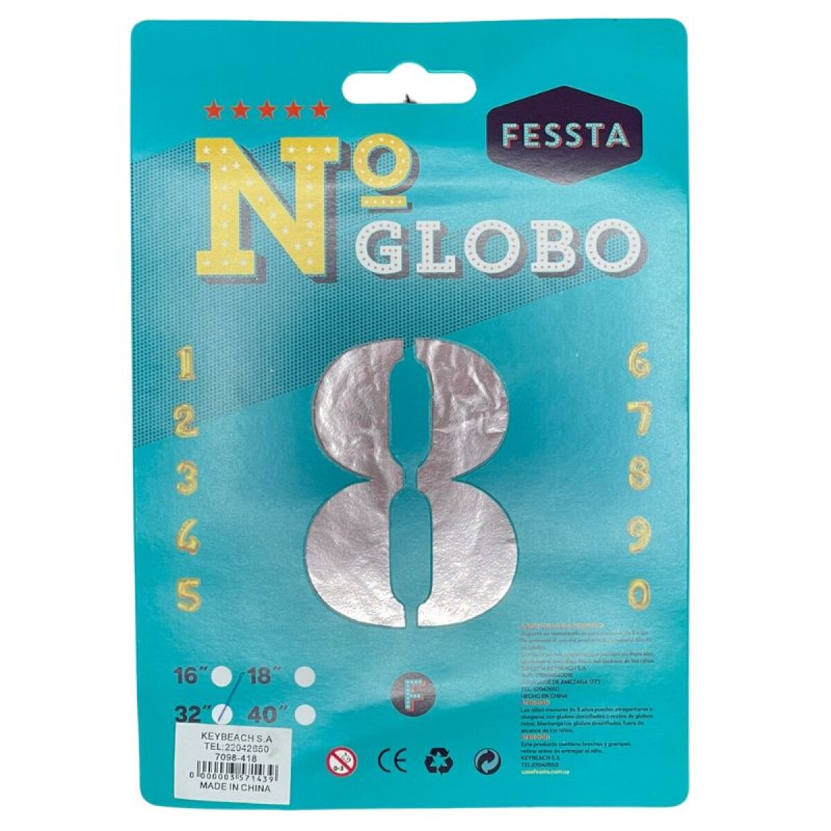 Globo Fessta Número 40 Pulgadas Plateado - OCHO 