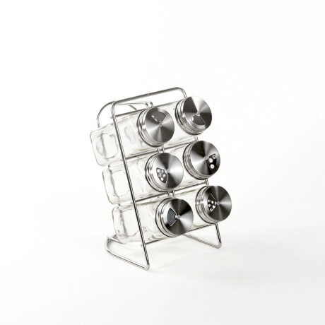 Set Especieros X6 De Vidrio Con Soporte De Metal Unica