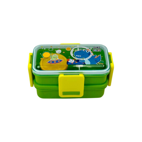 Vianda doble piso con cubiertos, division y tapa Verde