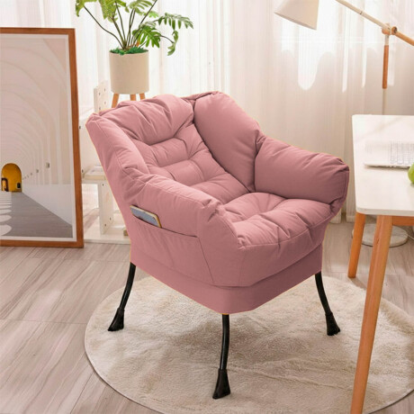 Silla Sillón Butaca Lazy Con Posapie Otomano Bolsillo Rosa