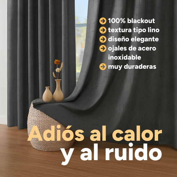 Cortina 100% Blackout 2Paños 140x220 Textura Lino Doble Faz Variante Color Gris Oscuro