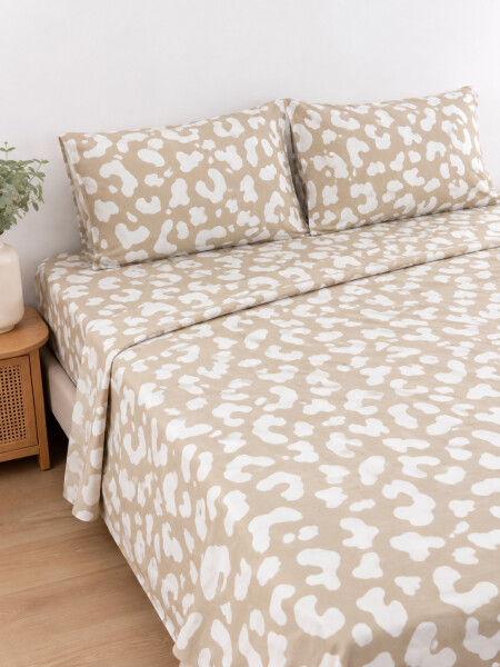 JUEGO SABANAS ANIMAL PRINT 2 PLAZAS BEIGE