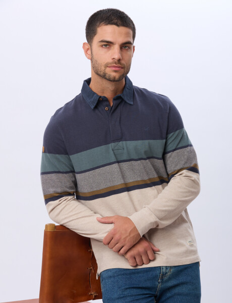 REMERA POLO RAYADA DE ALGODÓN Beige