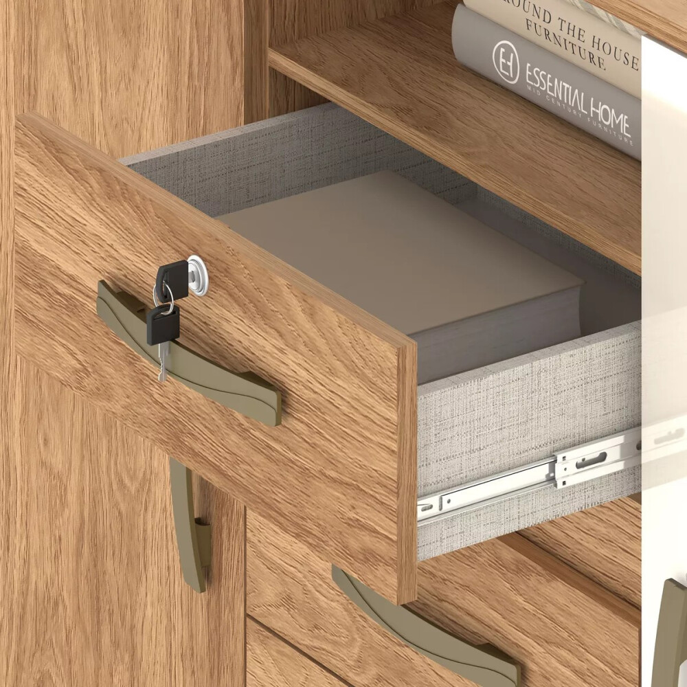 Cómoda cajonera 4 cajones 2 puertas - Con llave MARRÓN-VERDE