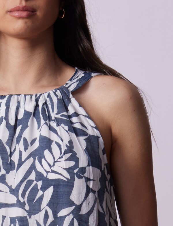 Vestido Frunces Print BLANCO/AZUL