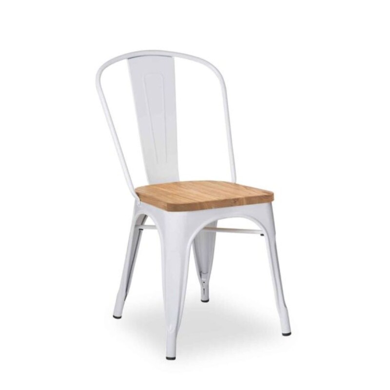Silla Tolix en Metal asiento en Madera Blanca Silla Tolix en Metal asiento en Madera Blanca