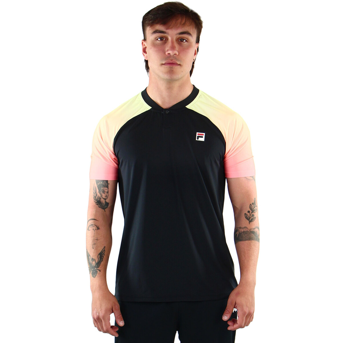 Fila polo masculina classic - negro/impreso de color - Negro-Multicolor 