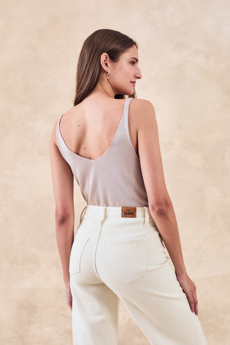 Top Metalizado Escote V Rosa