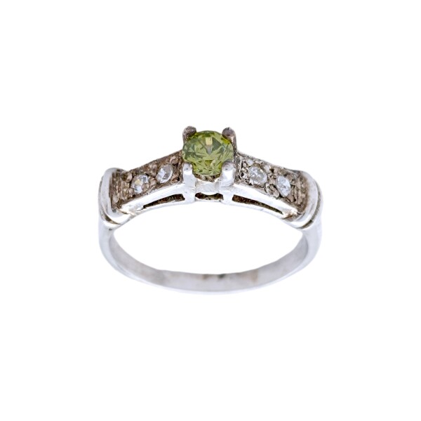 Anillo Halo-Plata 950-Piedra Zirconia verde y blanca-AN3654 conpiedra