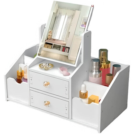 Set Espejo Tocador Organizador Maquillaje Madera Blanco