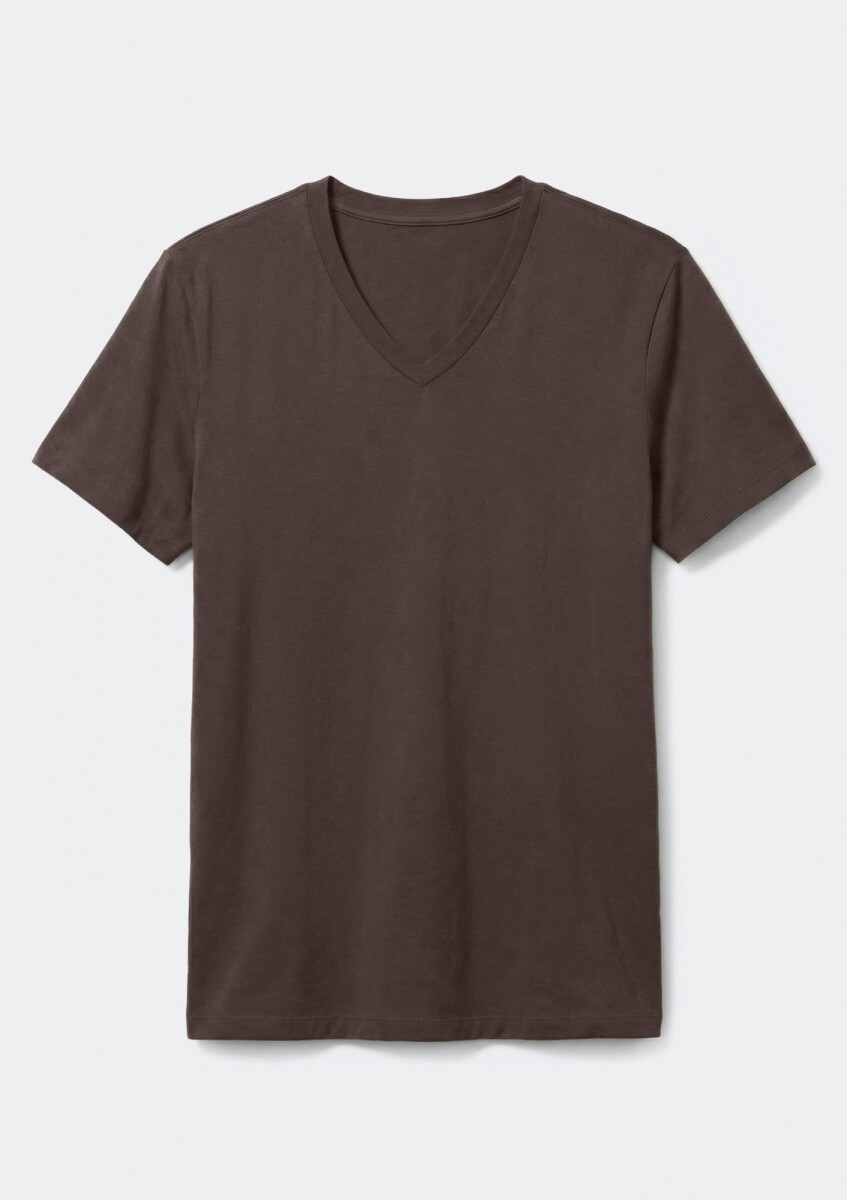 CAMISETA BÁSICA CUELLO EN V - MARRÓN 
