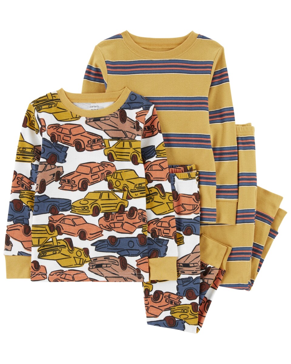 Pijama cuatro piezas de algodón, dos remeras y dos pantalones 