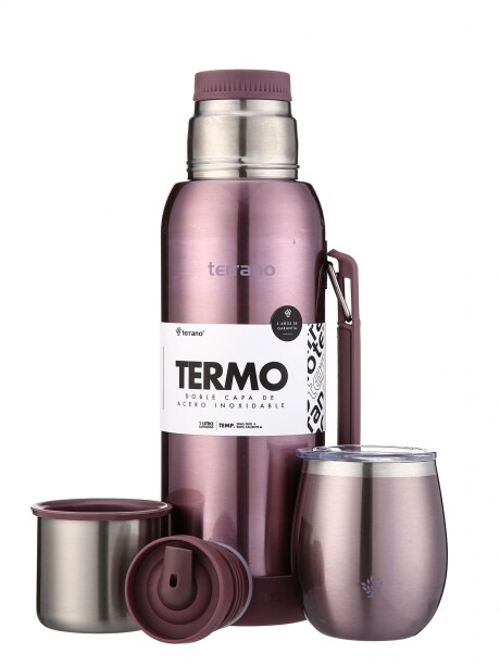 Kit Termo 1LT Con Base De Silicona + Mate De Acero Con Tapa Lila Metalizado
