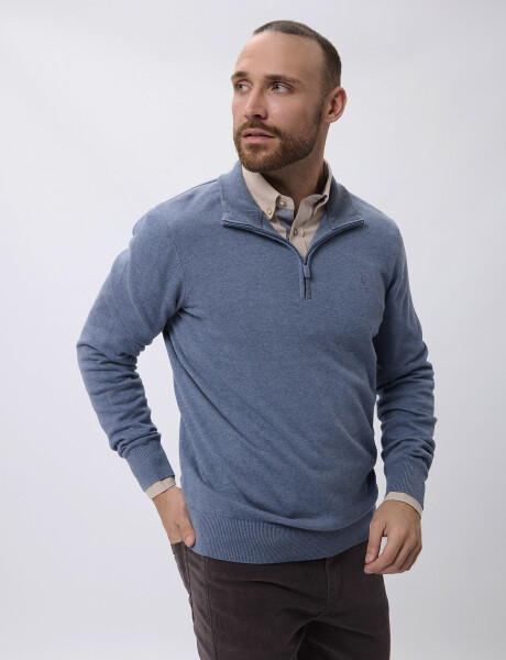 Sweater tejido medio cierre azul piedra
