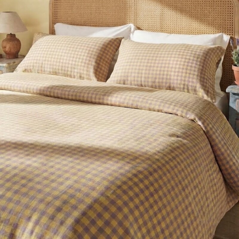 Funda nórdica de acolchado + 2 fundas de almohada de algodón Vichy Amarillo King