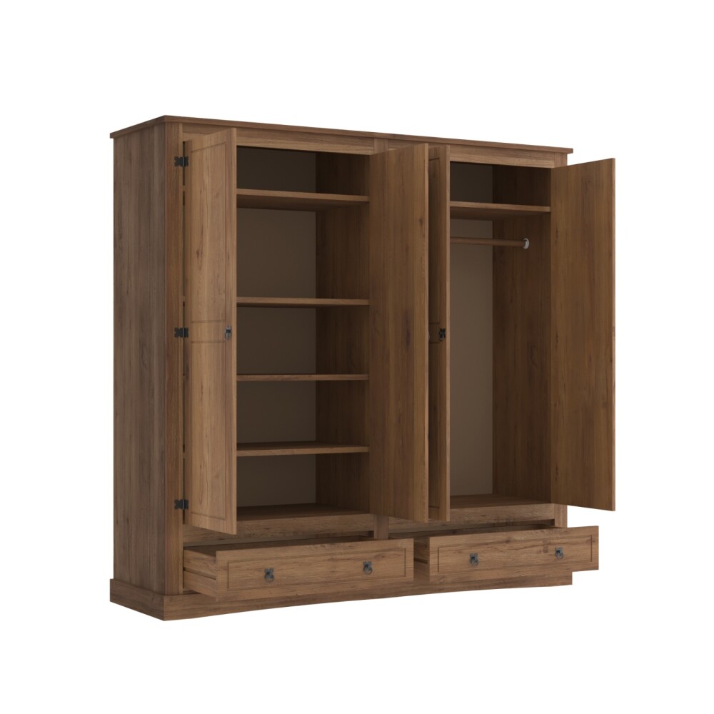 Ropero 4 puertas 2 Cajones Madera - Linea mexicana Nogal